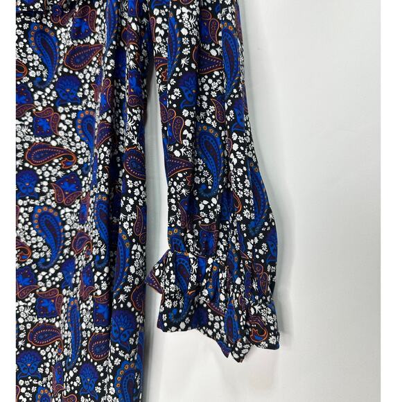 Sandro Paris Silk Paisley Mini Shift Dress in Blue Print Size 2 - Picture 5 of 11